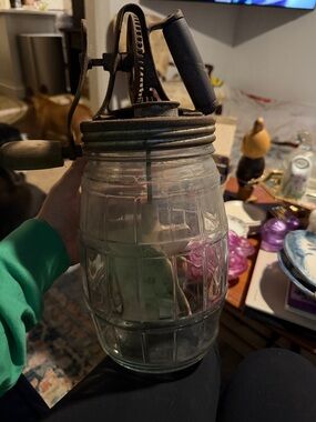 Antique-Style Clear Glass Butter Churn with Metal Crank